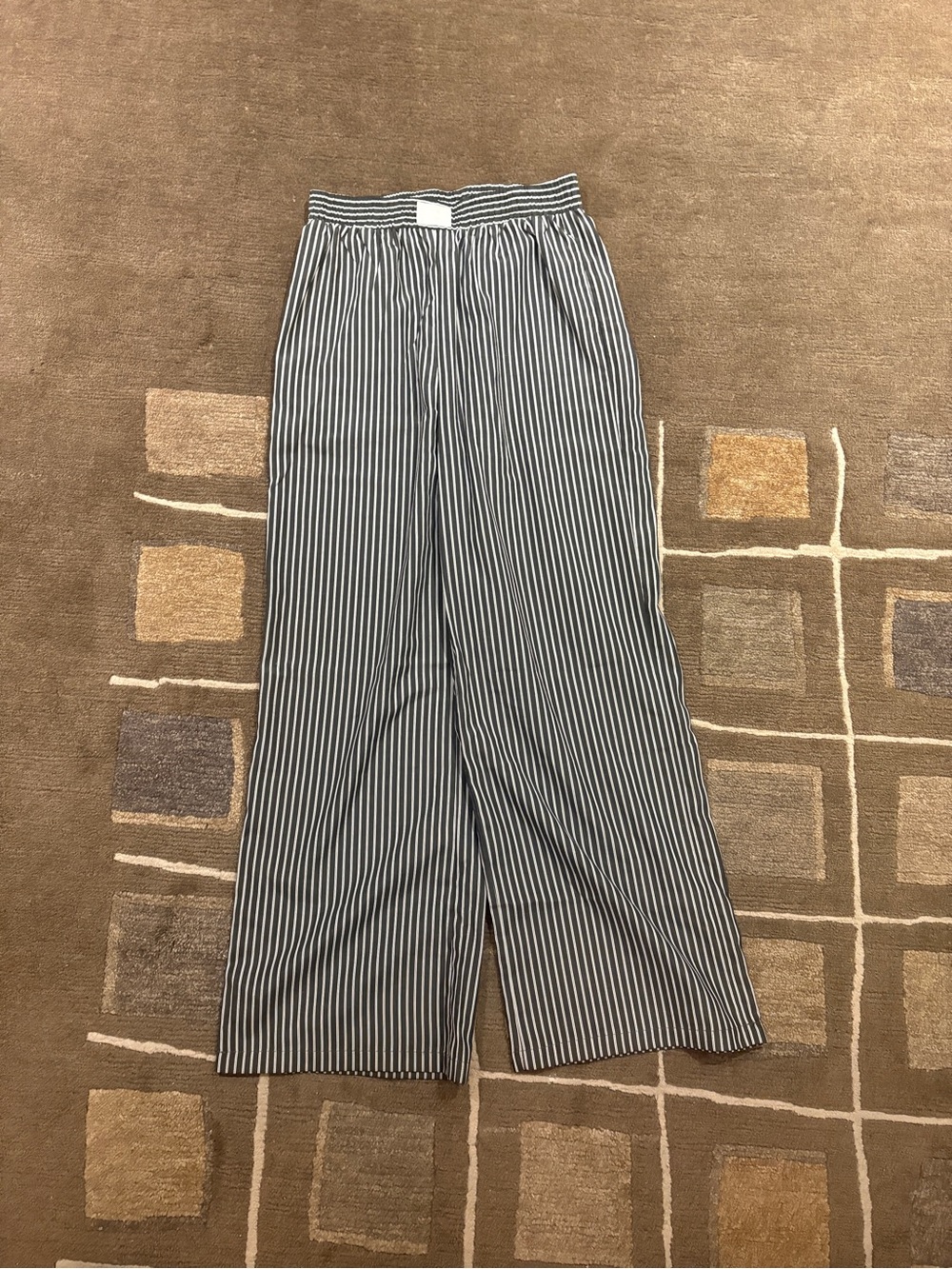 Commense Striped Wide Leg Pants - Navy and White